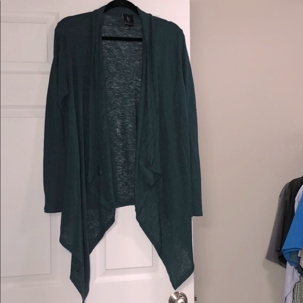 Bobeau dark green scalloped cardigan L